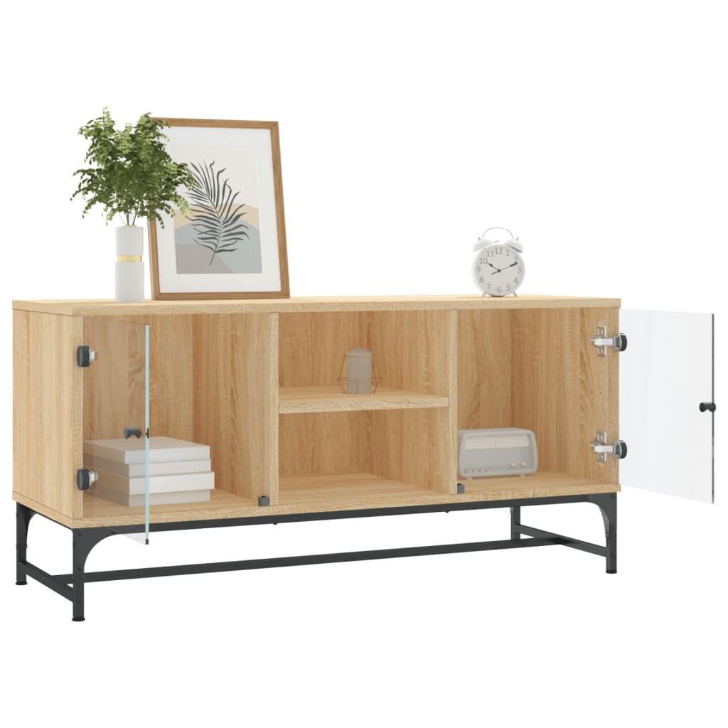 VidaXL Tv-meubel met glazen deuren 102x37x50 cm sonoma eikenkleurig
