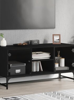VidaXL Tv-meubel met glazen deuren 102x37x50 cm zwart