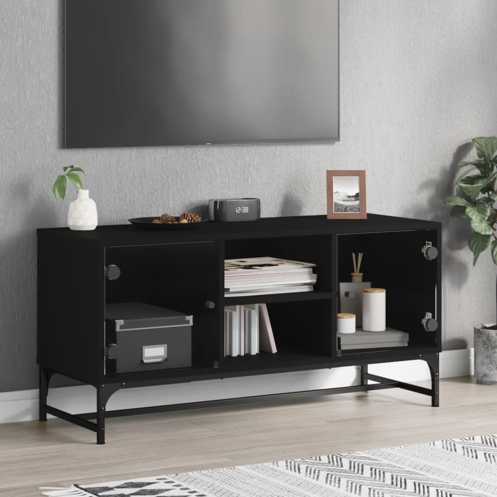 VidaXL Tv-meubel met glazen deuren 102x37x50 cm zwart