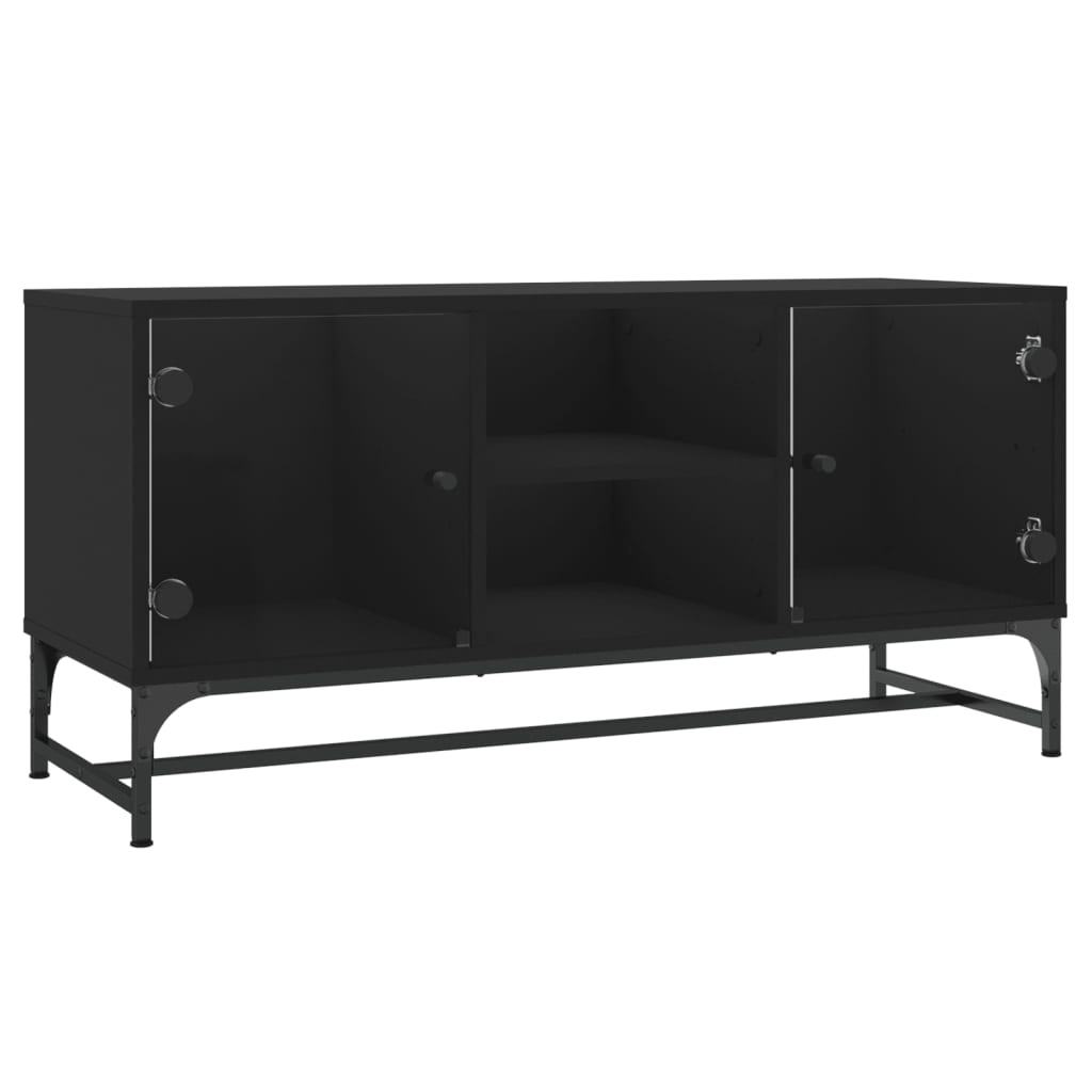 VidaXL Tv-meubel met glazen deuren 102x37x50 cm zwart