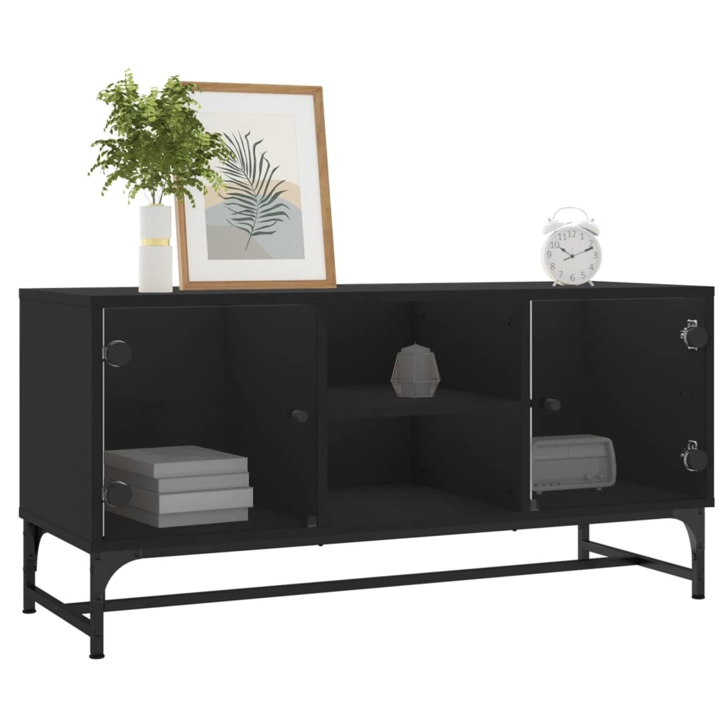VidaXL Tv-meubel met glazen deuren 102x37x50 cm zwart