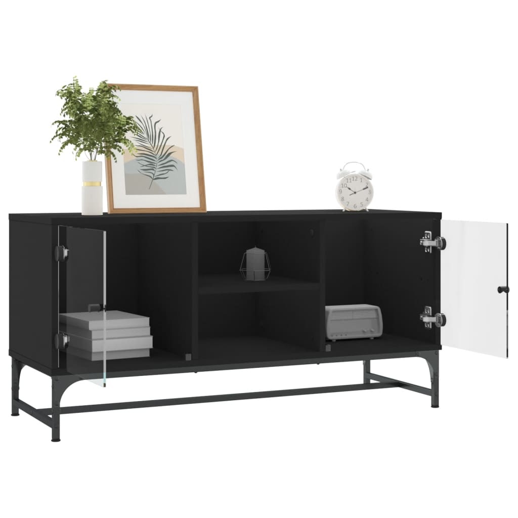 VidaXL Tv-meubel met glazen deuren 102x37x50 cm zwart