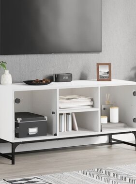 VidaXL Tv-meubel met glazen deuren 102x37x50 cm wit