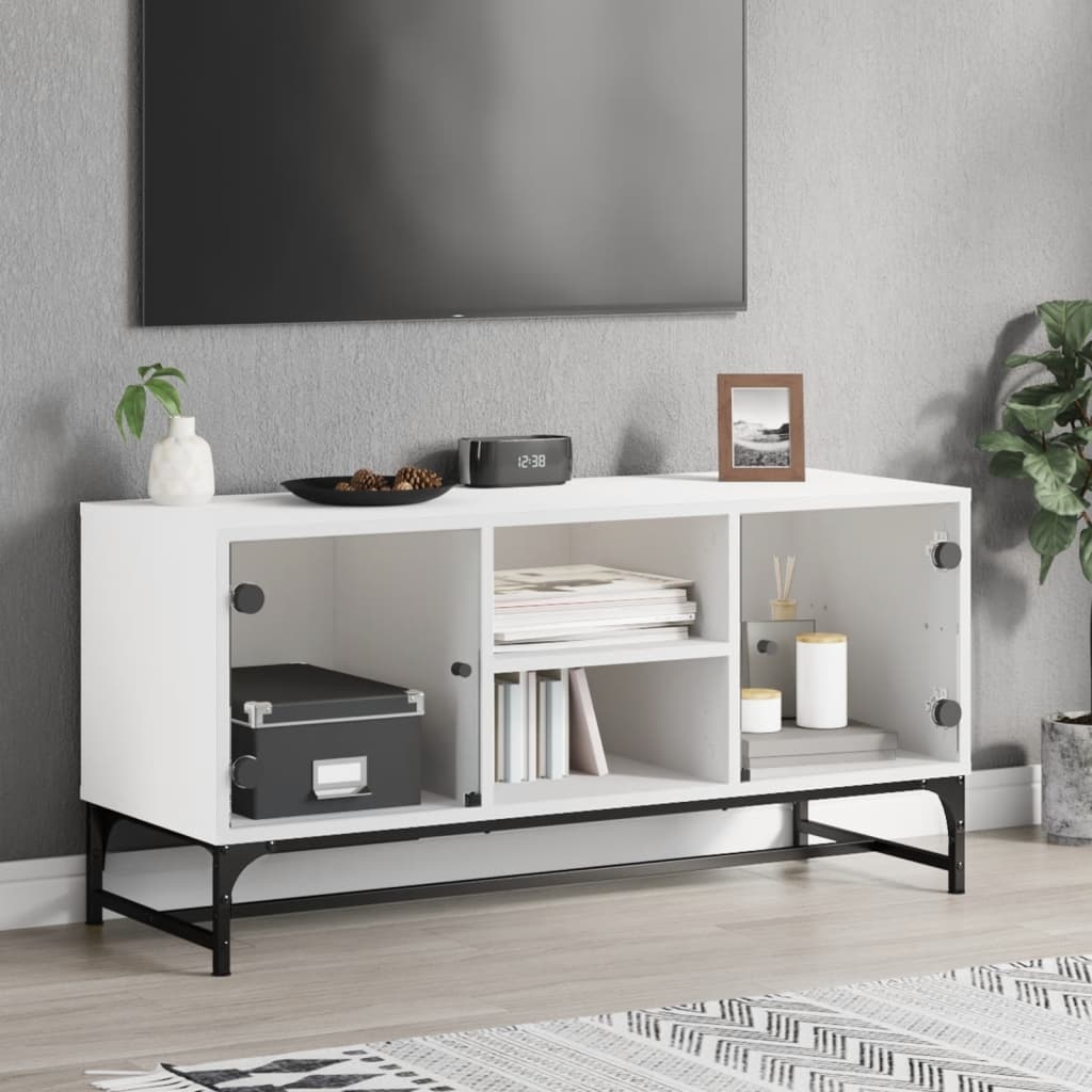 VidaXL Tv-meubel met glazen deuren 102x37x50 cm wit