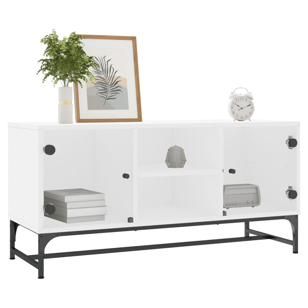 VidaXL Tv-meubel met glazen deuren 102x37x50 cm wit