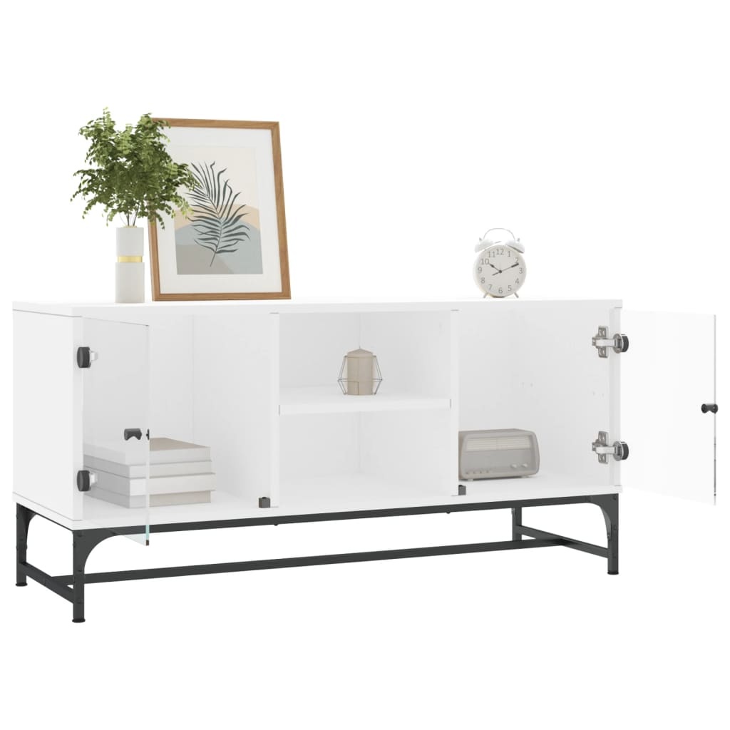 VidaXL Tv-meubel met glazen deuren 102x37x50 cm wit