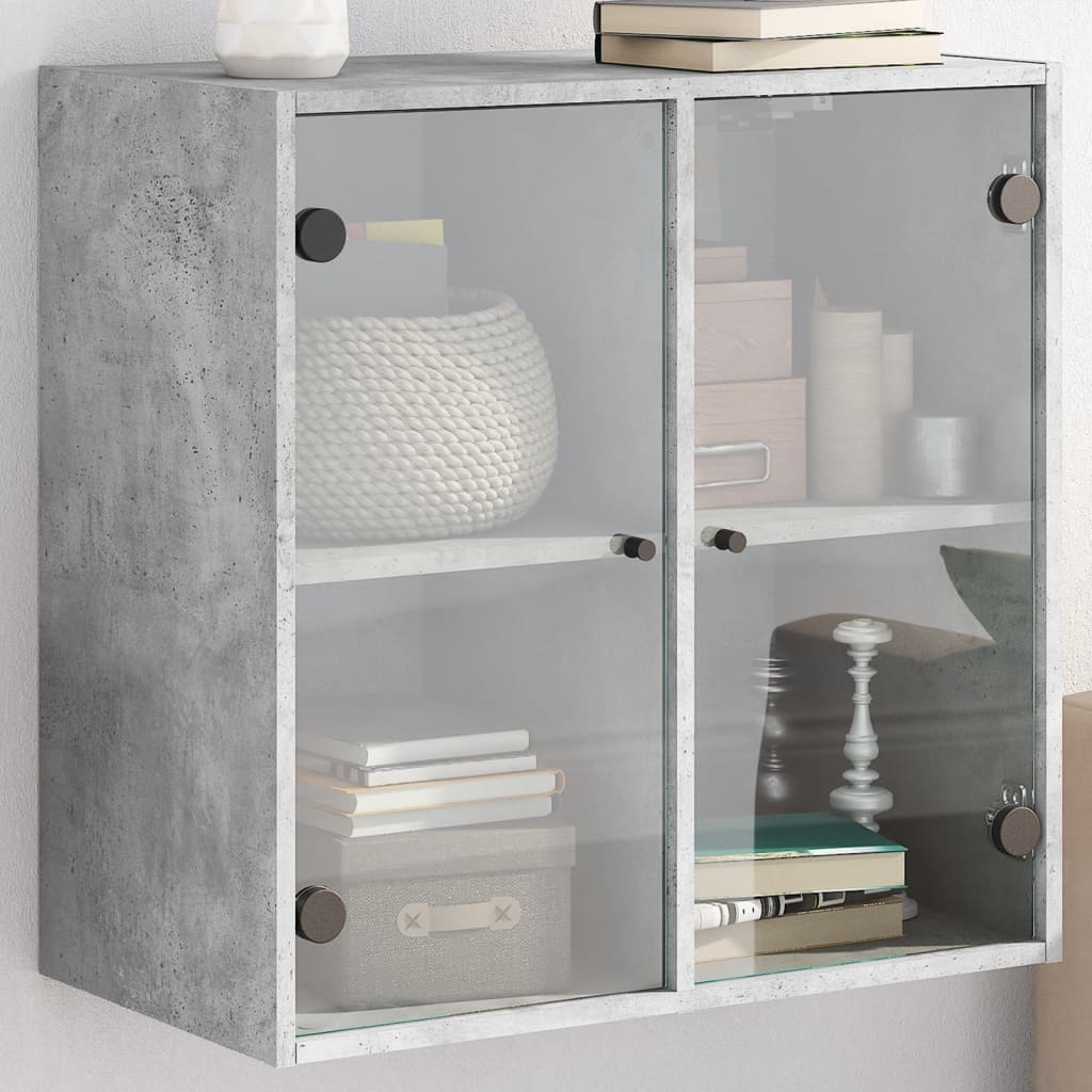 VidaXL Wandkast met glazen deuren 68x37x68,5 cm betongrijs