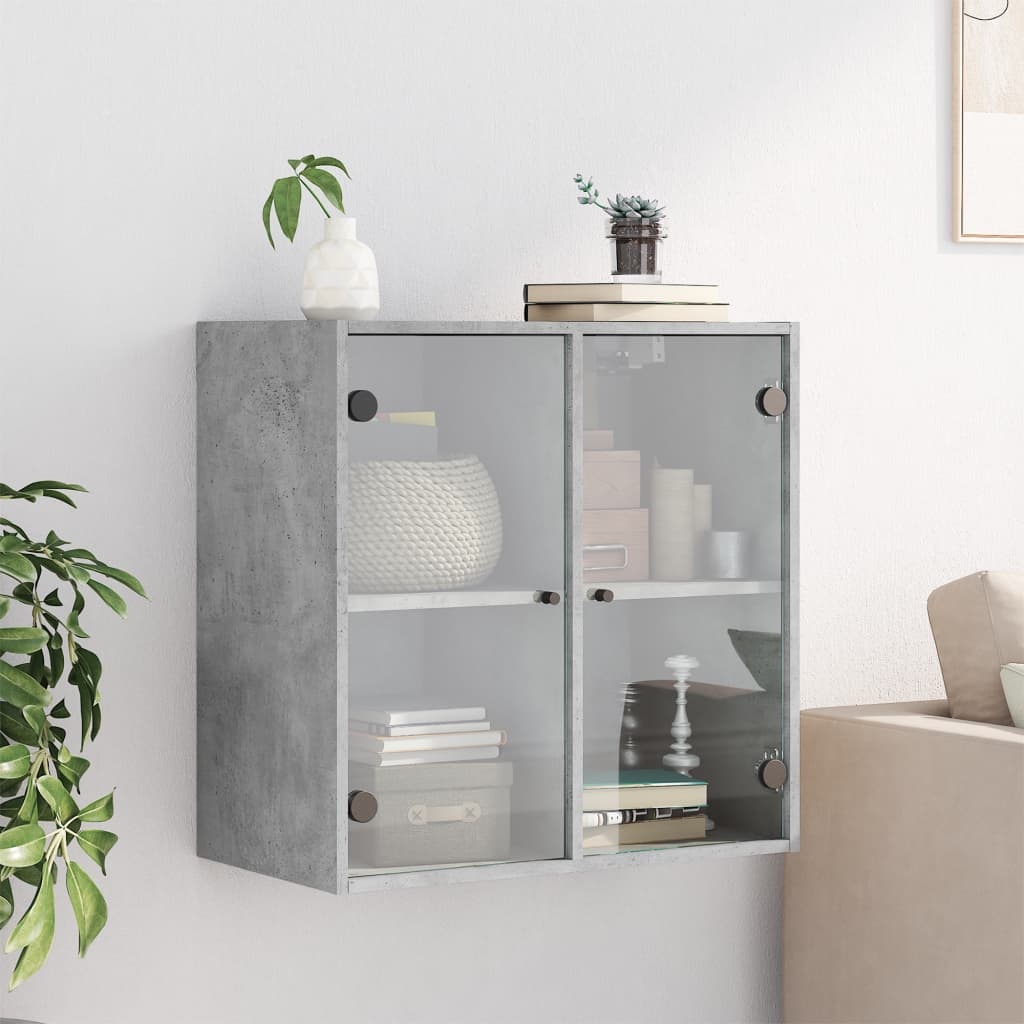 VidaXL Wandkast met glazen deuren 68x37x68,5 cm betongrijs