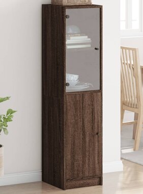 VidaXL Hoge kast met glazen deur 35x37x142 cm bruineikenkleurig
