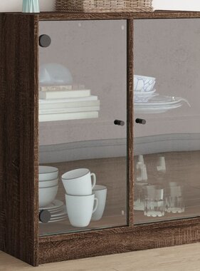VidaXL Bijzetkast met glazen deuren 68x37x75,5 cm bruineikenkleurig
