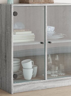 VidaXL Bijzetkast met glazen deuren 68x37x75,5 cm grijs sonoma eiken