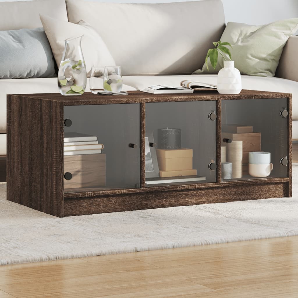 VidaXL Salontafel met glazen deuren 102x50x42 cm bruineikenkleurig