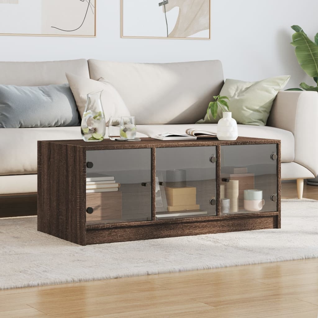 VidaXL Salontafel met glazen deuren 102x50x42 cm bruineikenkleurig