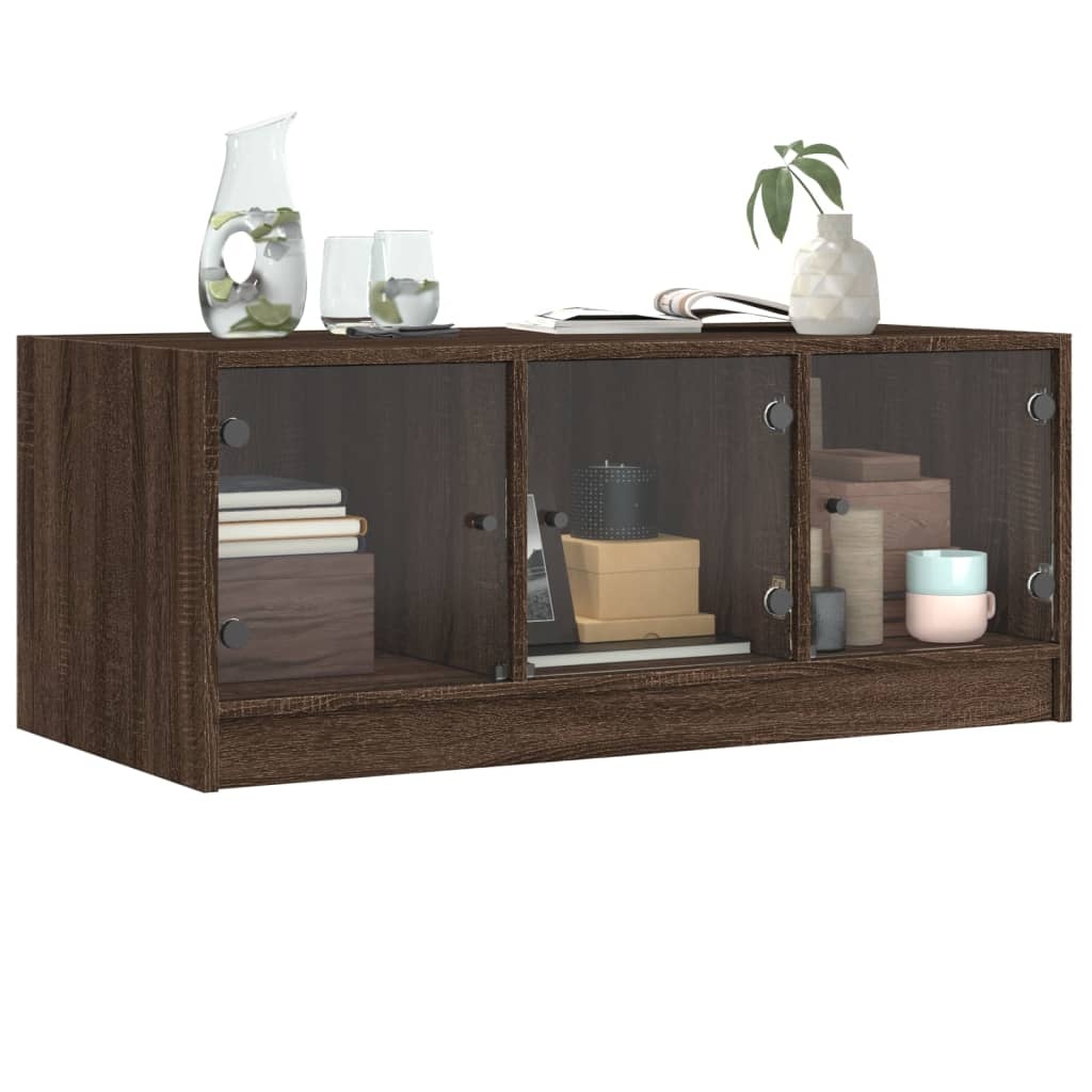 VidaXL Salontafel met glazen deuren 102x50x42 cm bruineikenkleurig