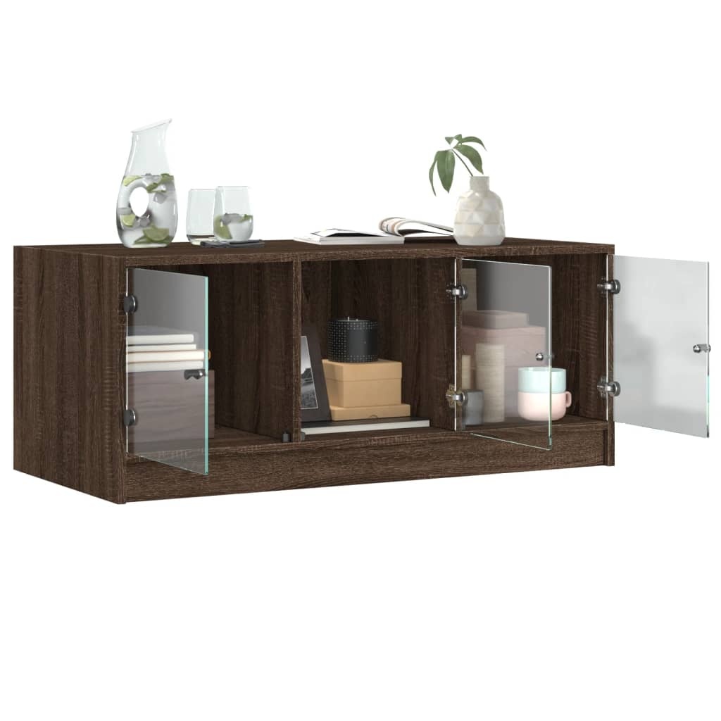 VidaXL Salontafel met glazen deuren 102x50x42 cm bruineikenkleurig