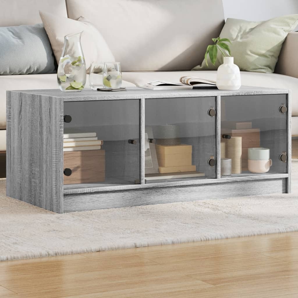VidaXL Salontafel met glazen deuren 102x50x42 cm grijs sonoma eiken