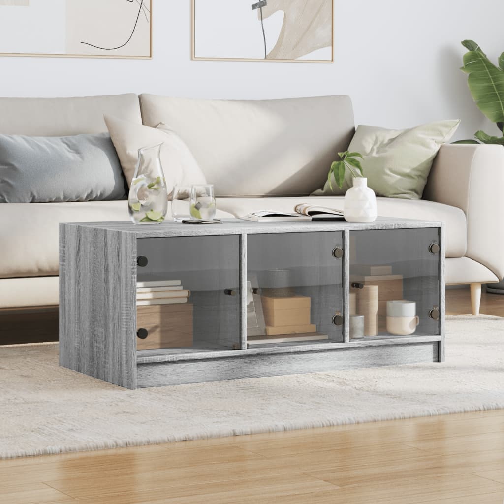 VidaXL Salontafel met glazen deuren 102x50x42 cm grijs sonoma eiken
