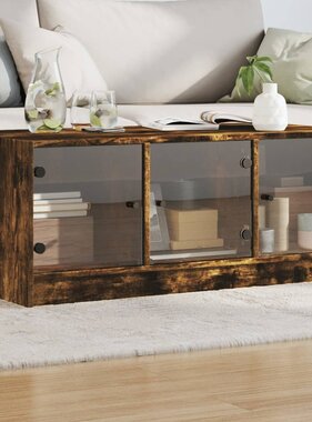 VidaXL Salontafel met glazen deuren 102x50x42 cm gerookt eikenkleurig