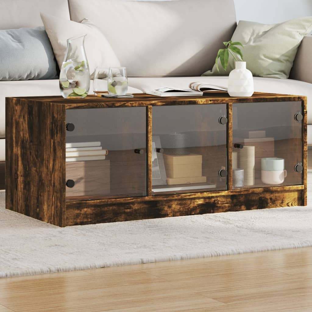 VidaXL Salontafel met glazen deuren 102x50x42 cm gerookt eikenkleurig