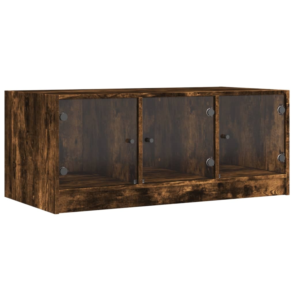 VidaXL Salontafel met glazen deuren 102x50x42 cm gerookt eikenkleurig