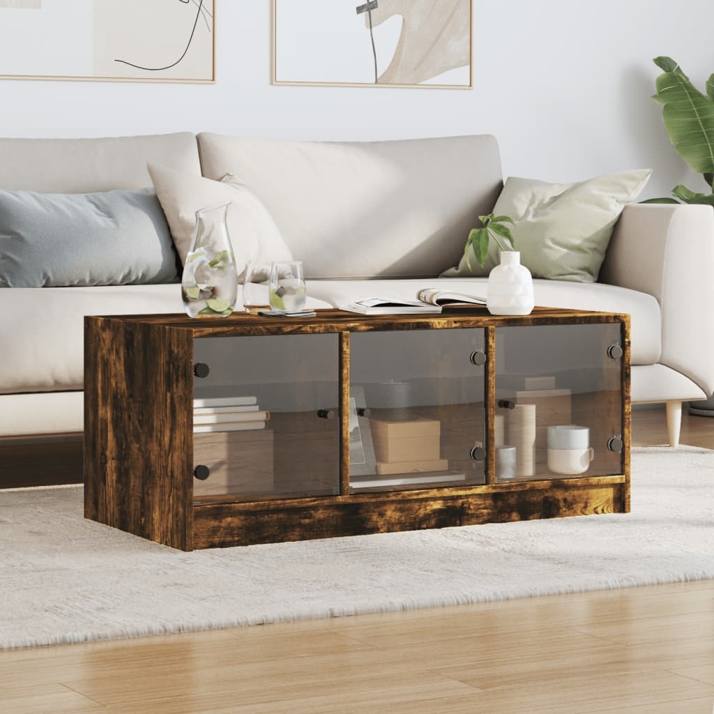 VidaXL Salontafel met glazen deuren 102x50x42 cm gerookt eikenkleurig