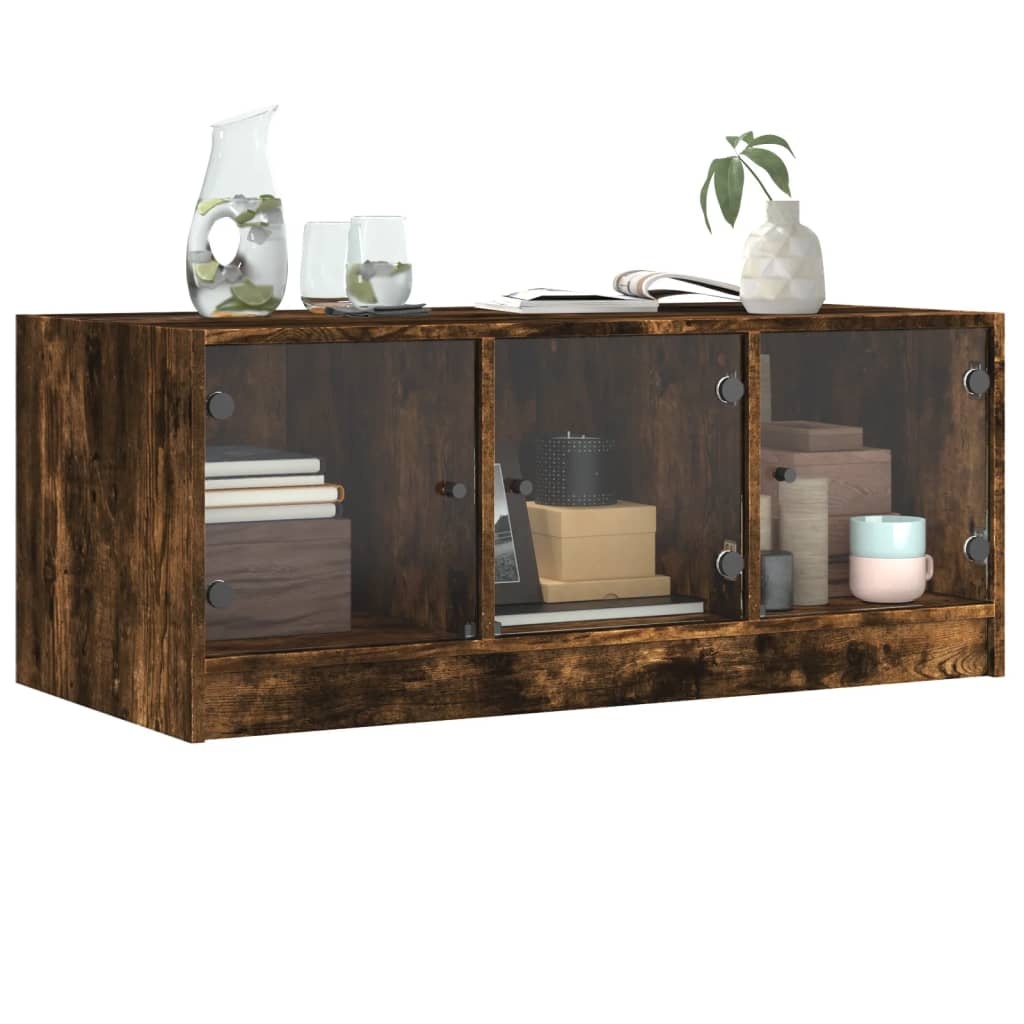 VidaXL Salontafel met glazen deuren 102x50x42 cm gerookt eikenkleurig