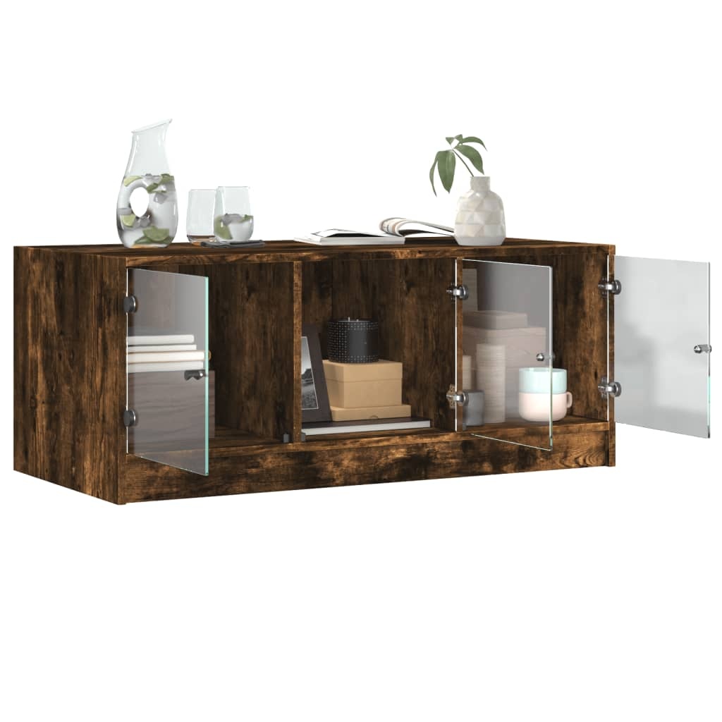 VidaXL Salontafel met glazen deuren 102x50x42 cm gerookt eikenkleurig