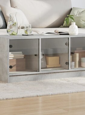 VidaXL Salontafel met glazen deuren 102x50x42 cm betongrijs