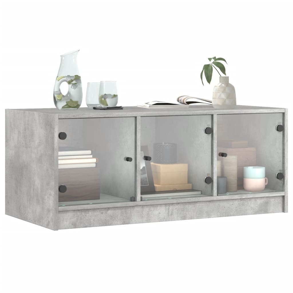 VidaXL Salontafel met glazen deuren 102x50x42 cm betongrijs