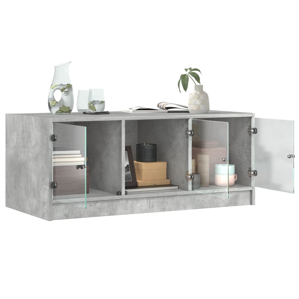 VidaXL Salontafel met glazen deuren 102x50x42 cm betongrijs