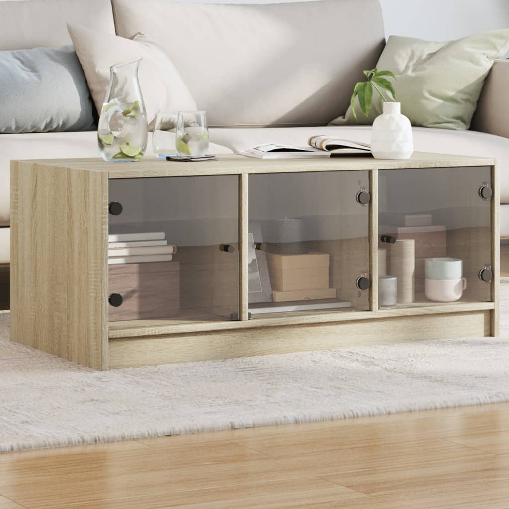VidaXL Salontafel met glazen deuren 102x50x42 cm sonoma eikenkleurig