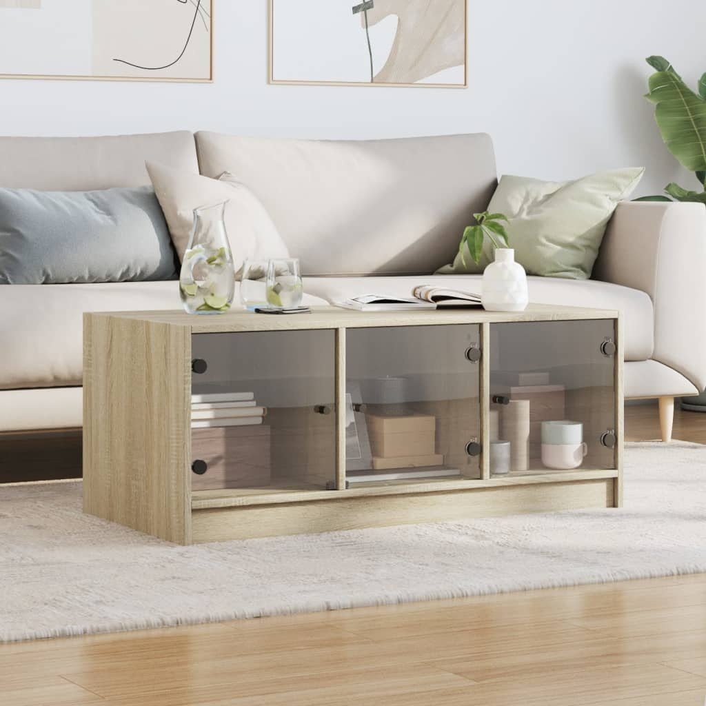 VidaXL Salontafel met glazen deuren 102x50x42 cm sonoma eikenkleurig