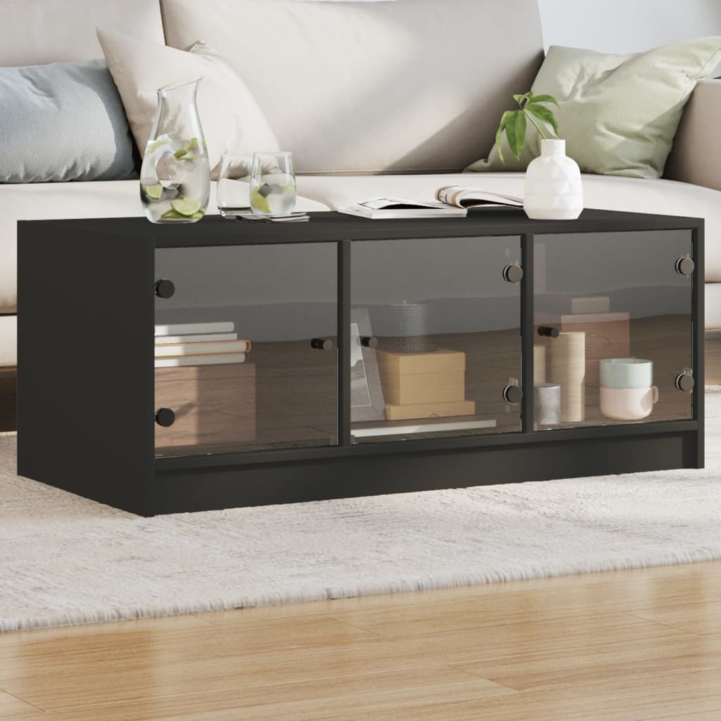 VidaXL Salontafel met glazen deuren 102x50x42 cm zwart