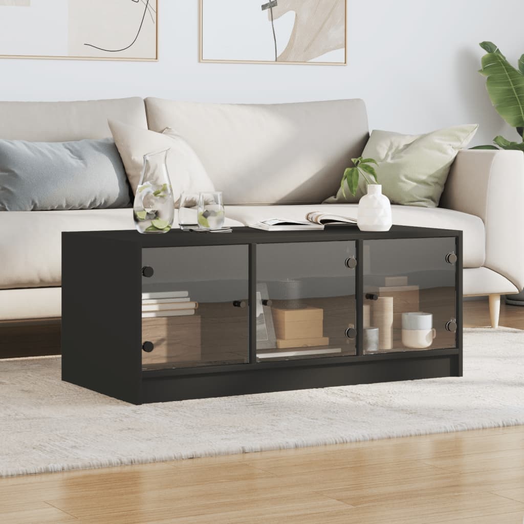 VidaXL Salontafel met glazen deuren 102x50x42 cm zwart
