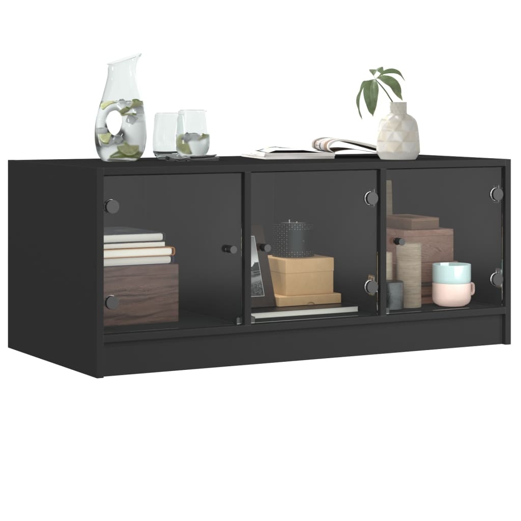 VidaXL Salontafel met glazen deuren 102x50x42 cm zwart