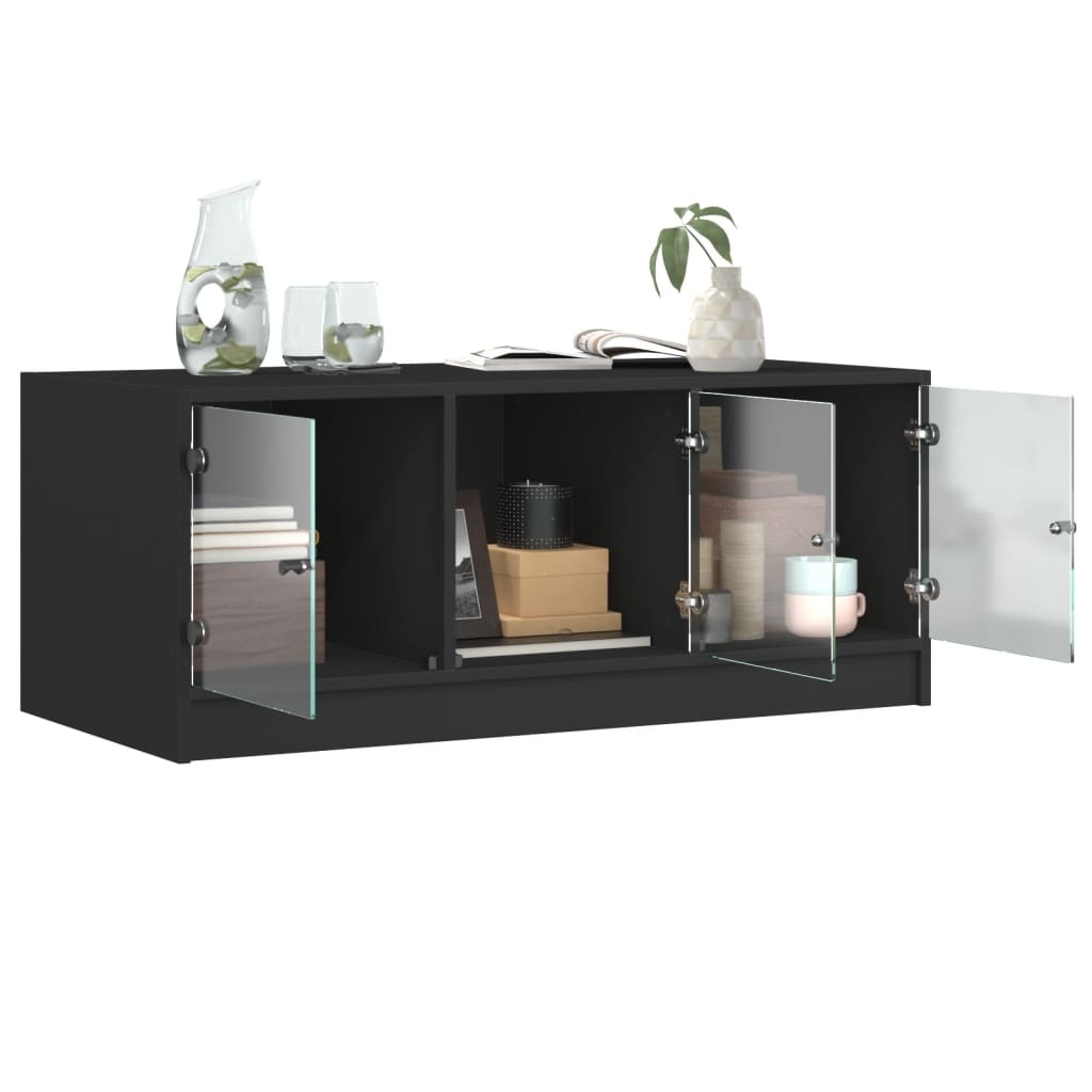VidaXL Salontafel met glazen deuren 102x50x42 cm zwart