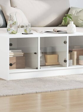 VidaXL Salontafel met glazen deuren 102x50x42 cm wit