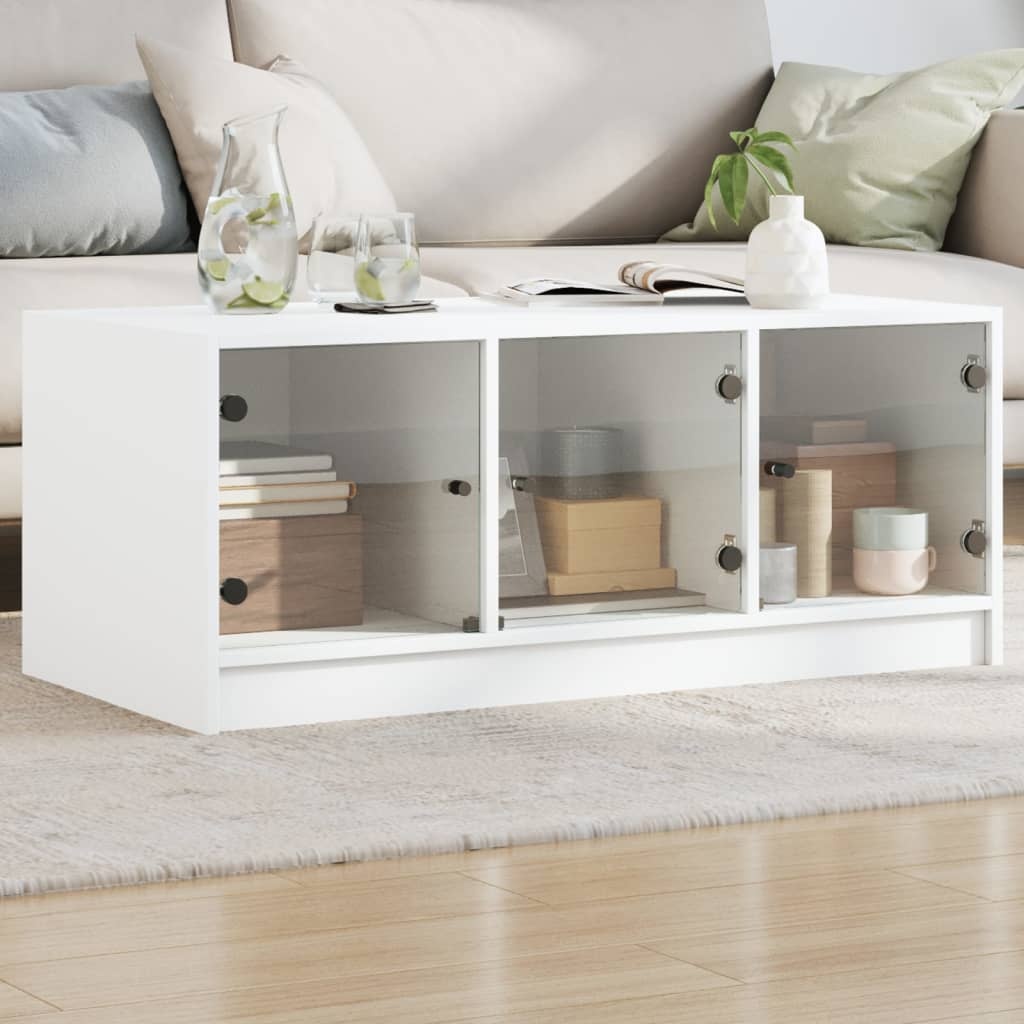 VidaXL Salontafel met glazen deuren 102x50x42 cm wit