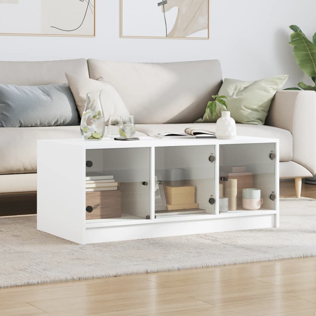 VidaXL Salontafel met glazen deuren 102x50x42 cm wit