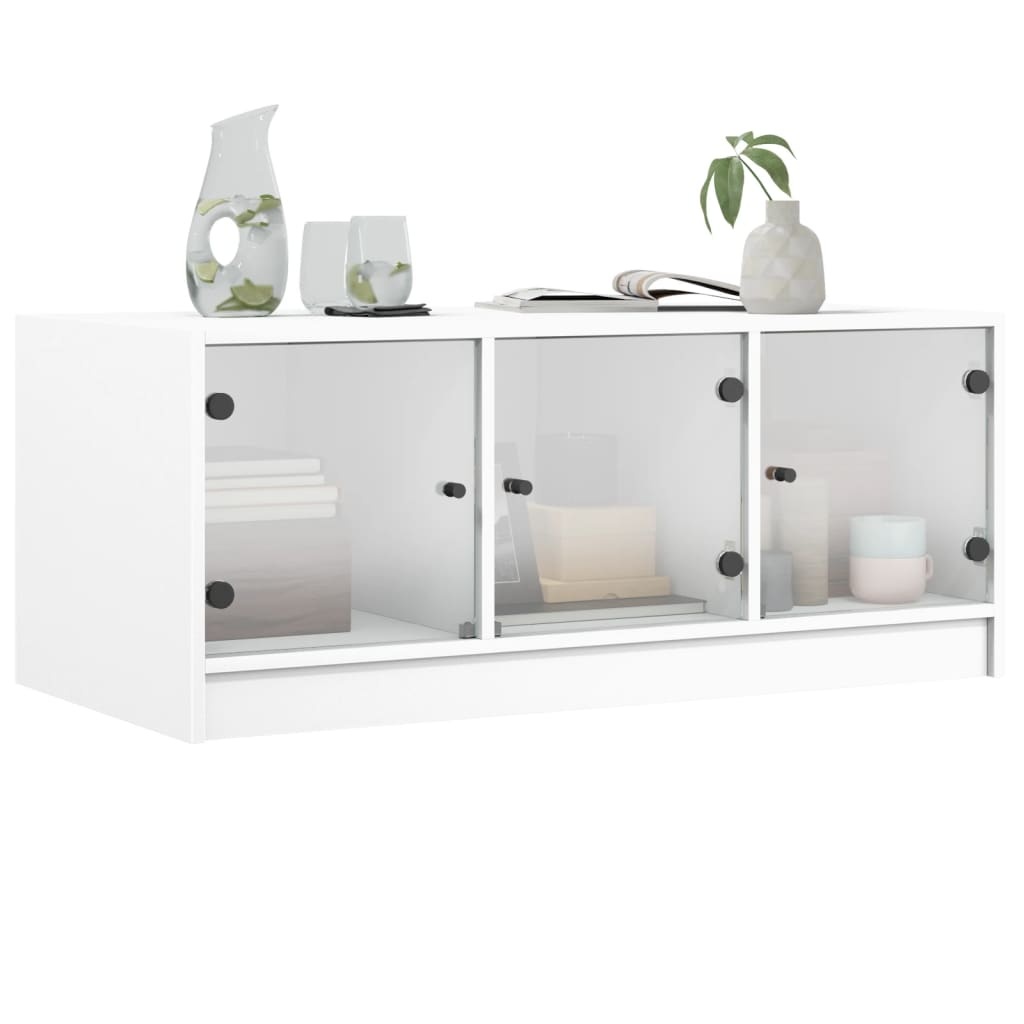 VidaXL Salontafel met glazen deuren 102x50x42 cm wit
