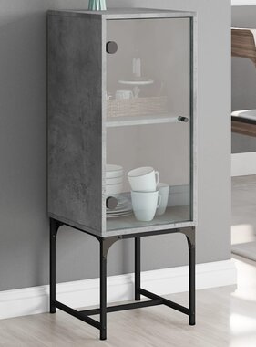 VidaXL Bijzetkast met glazen deur 35x37x100 cm betongrijs