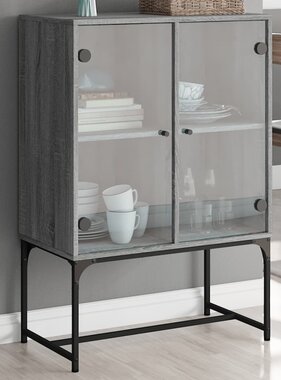 VidaXL Bijzetkast met glazen deuren 69x37x100 cm grijs sonoma eiken
