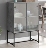 VidaXL Bijzetkast met glazen deuren 69x37x100 cm betongrijs