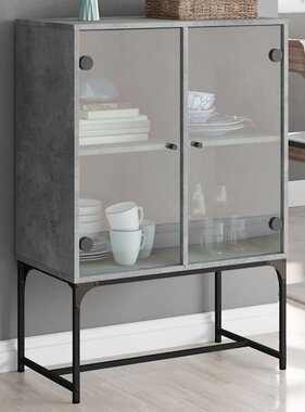 VidaXL Bijzetkast met glazen deuren 69x37x100 cm betongrijs