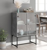 VidaXL Bijzetkast met glazen deuren 69x37x100 cm betongrijs