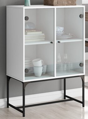 VidaXL Bijzetkast met glazen deuren 69x37x100 cm wit