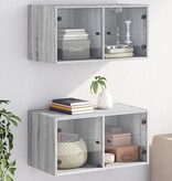 VidaXL Wandkasten met glazen deuren 2 st 68,5x37x35 cm grijs sonoma