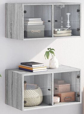 VidaXL Wandkasten met glazen deuren 2 st 68,5x37x35 cm grijs sonoma
