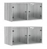 VidaXL Wandkasten met glazen deuren 2 st 68,5x37x35 cm grijs sonoma