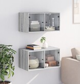 VidaXL Wandkasten met glazen deuren 2 st 68,5x37x35 cm grijs sonoma